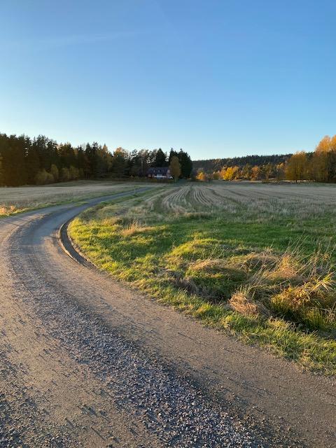 Grusväg i höstlandskap utanför Trollhättan